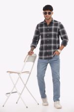 Casual Men’s Grey Check Shirt — Classic Regular Fit (Cotton Blend)